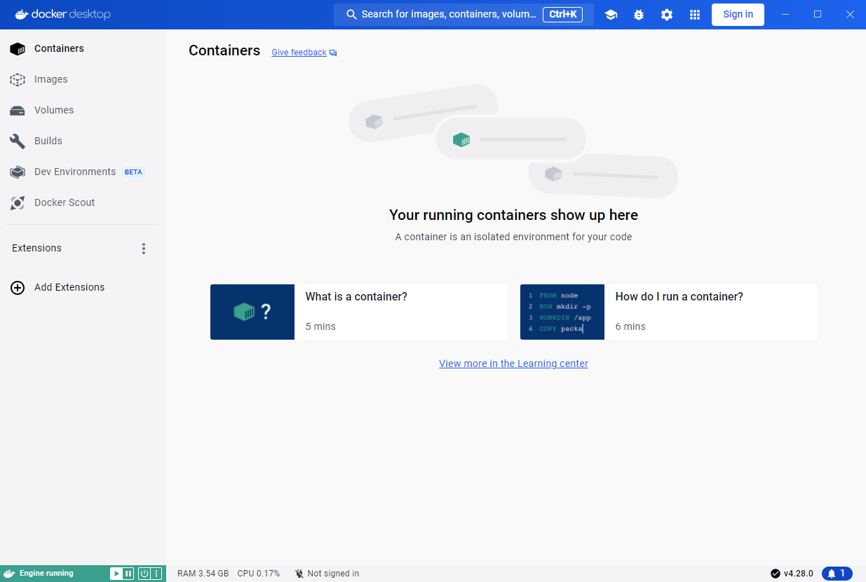 No containers are running in docker.