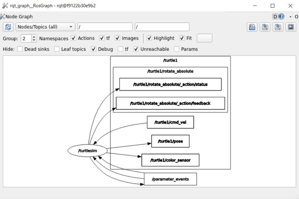 Displaying rqt graph with Params unchecked.